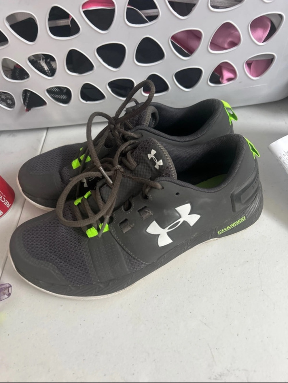 Under Armour Men’s Black Sneakers with Neon Green Accents